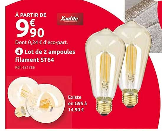 lot de 2 ampoules filament st64 xanlite