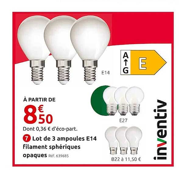 lot de 3 ampoules e14 filament sphériques opaques inventiv