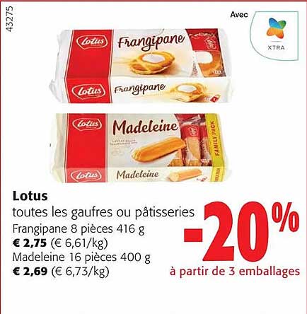 lotus toutes les gaufres ou pâtisseries frangipane 8 pièces madeleine 16 pièces