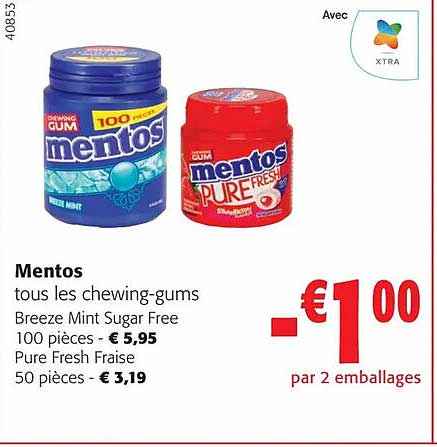 mentos tous les chewing-gums breeze mint sugar free pure fresh fraise