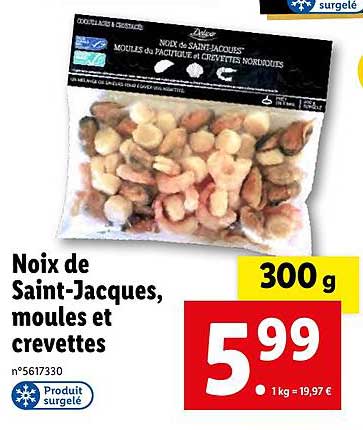 noix de saint-jacques, moules et crevettes