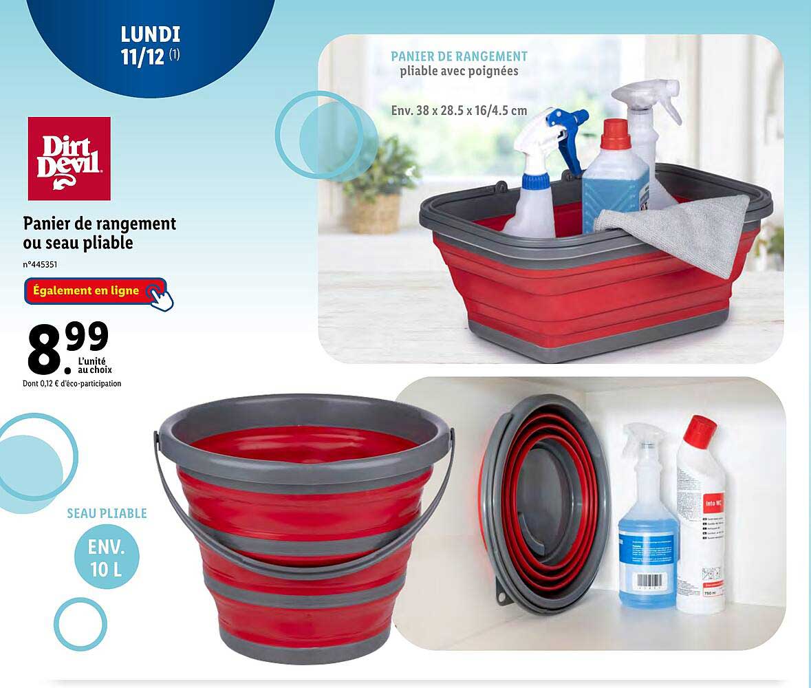 panier de rangement ou seau pliable dirt devil