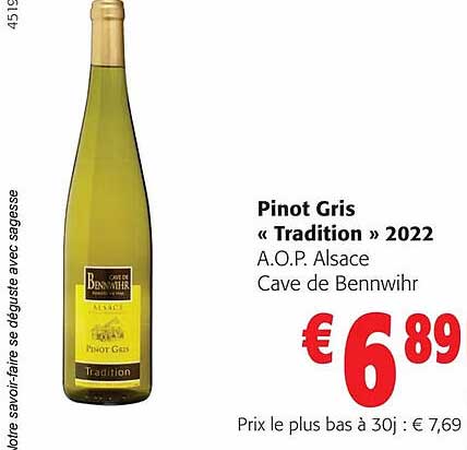 pinot gris «tradition» 2022 a.o.p. alsace cave de bennwihr