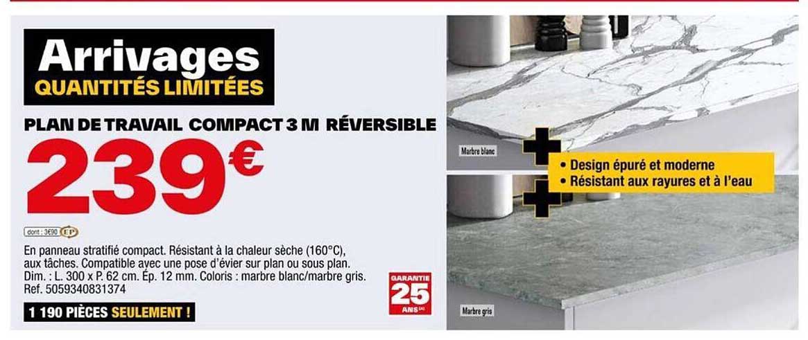 Plan De Travail Compact 3m Réversible