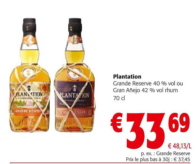plantation grande reserve 40% vol ou gran añejo 42% vol rhum