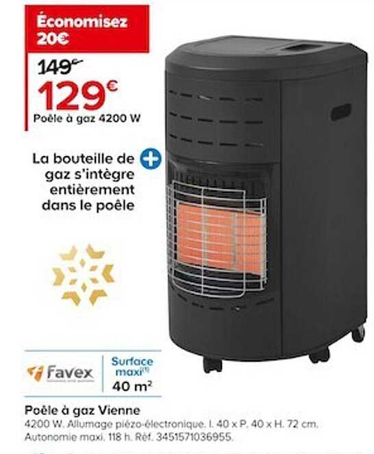 poêle à gaz 4200 w vienne favex