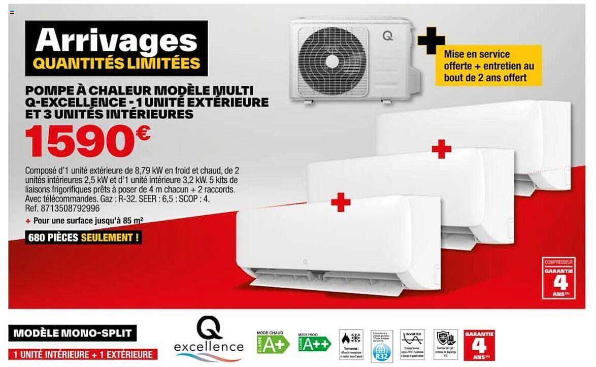 Pompe à Chaleur Modèle Multi Q-excellence - 1 Unité Extérieure Et 3 Unités Intérieures