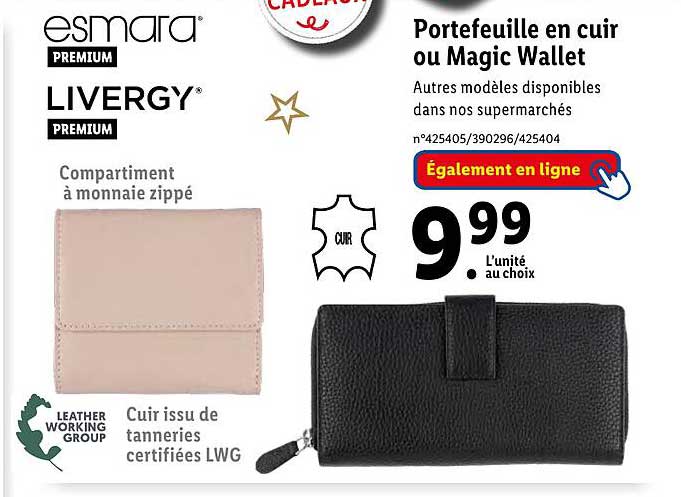 portefeuille en cuir ou magic wallet esmara