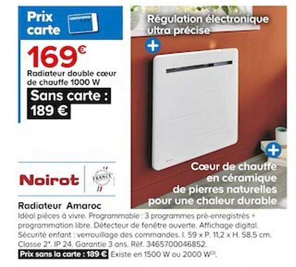 radiateur double cœur de chauffe 1000 w amaroc noirot