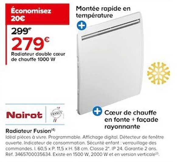 radiateur double cœur de chauffe 1000 w fusion noirot