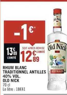 rhum blanc traditionnel antilles 40% vol. old nick