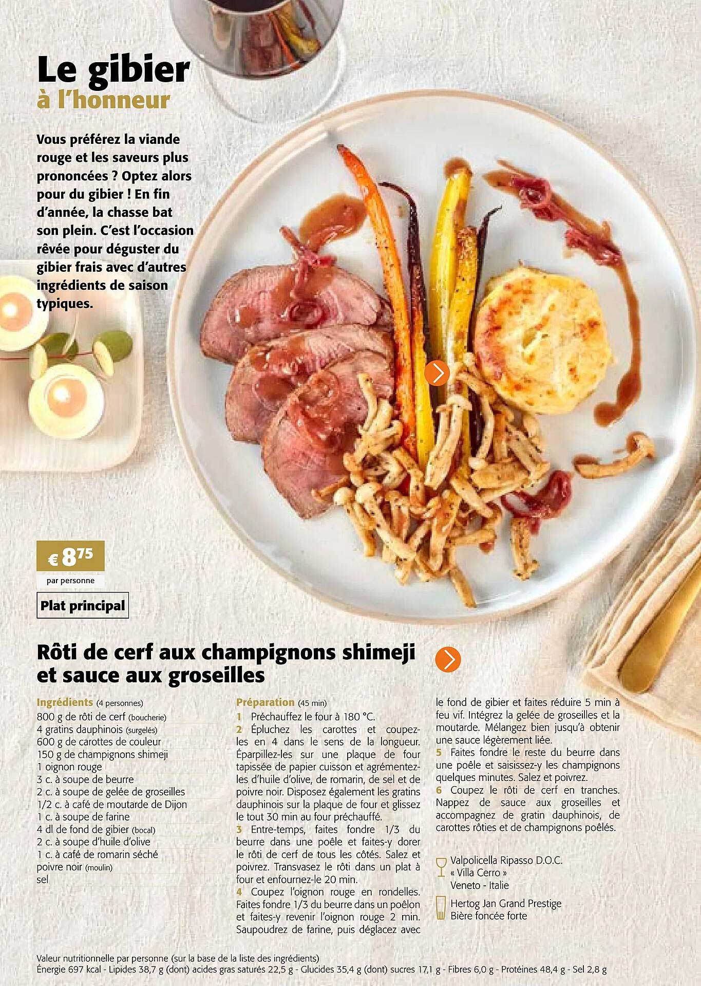 rôti de cerf aux champignons shimeji et sauce aux groselles