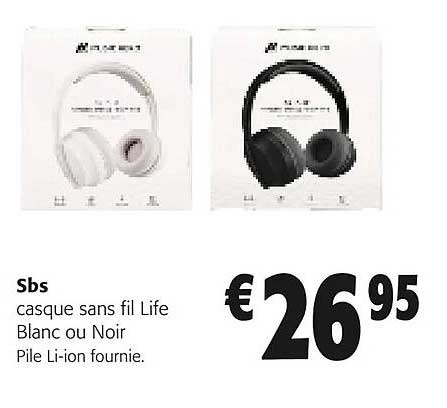 sbs casque sans fil life blanc ou noir  pile li-ion fournie