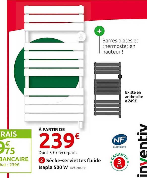 sèche-serviettes fluide isapla 500 w inventiv