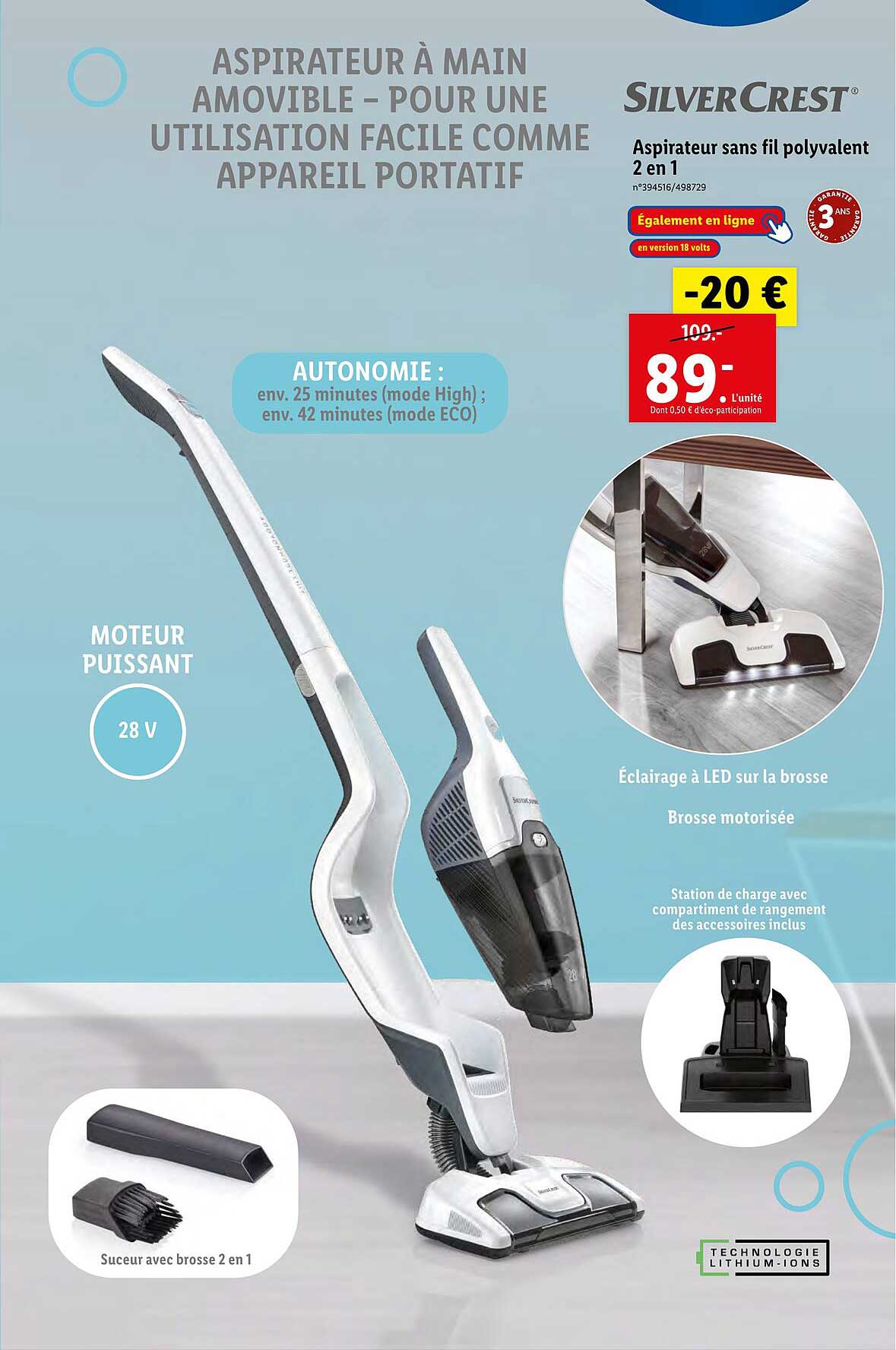 Silvercrest Aspirateur Sans Fil Polyvalent 2 En 1