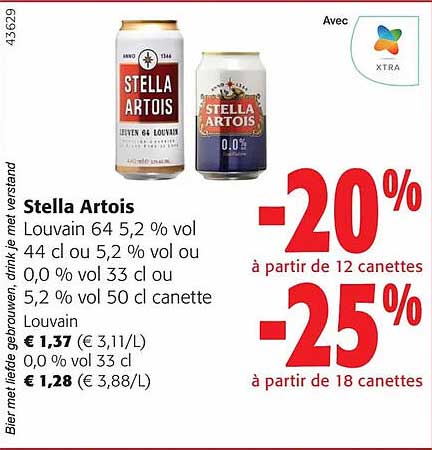stella artois louvain 64 5.2% vol ou 5.2% vol ou 0.0% vol