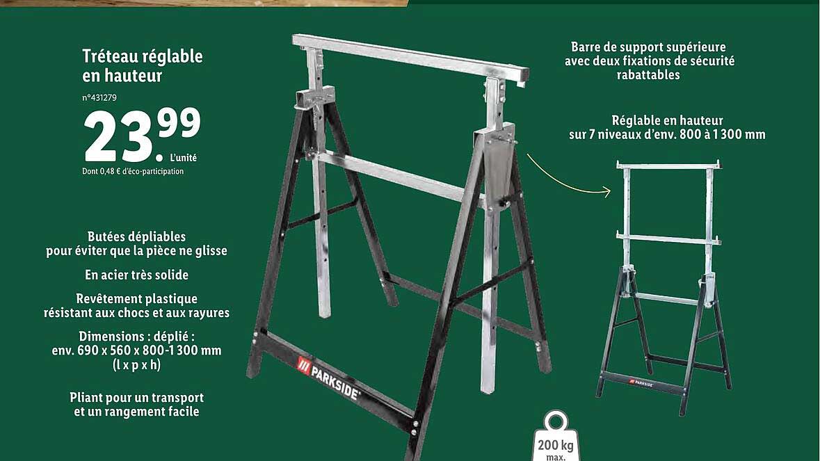 tréteau réglable en hauteur