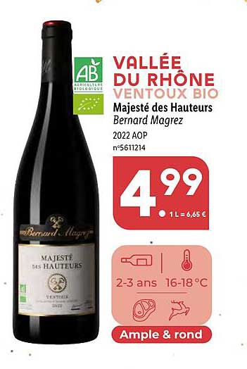 vallée du rhône ventoux bio majesté des hauteurs bernard magrez 2022 aop