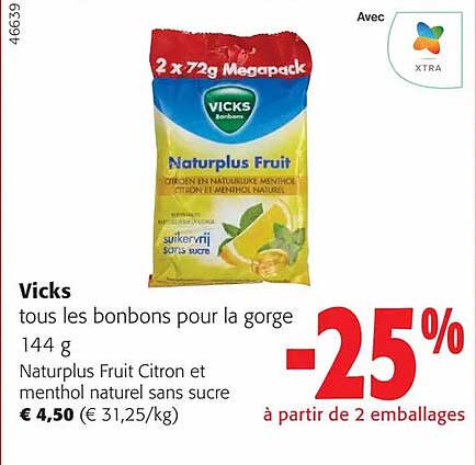 vicks tous les bonbons pour la gorge naturplus fruit citron et menthol naturel sans sucre