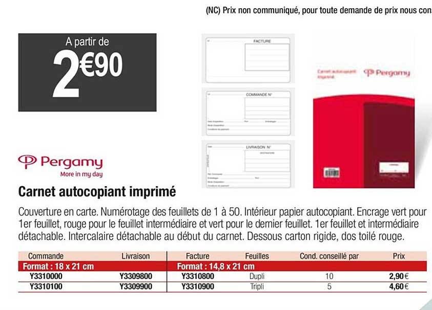 carnet autocopiant imprimé pergamy