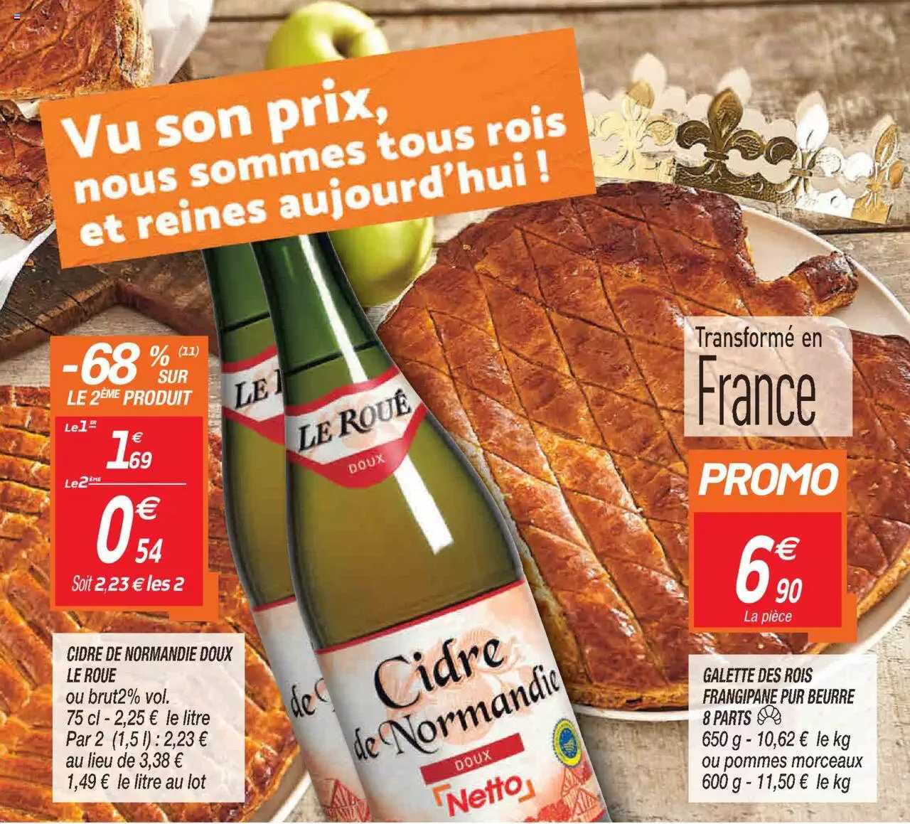 cidre de nomandie doux le roue, galette des rois frangipane pur beurre 8 parts