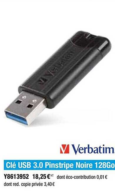 clé usb 3.0 pinstripe noire 128go verbatim
