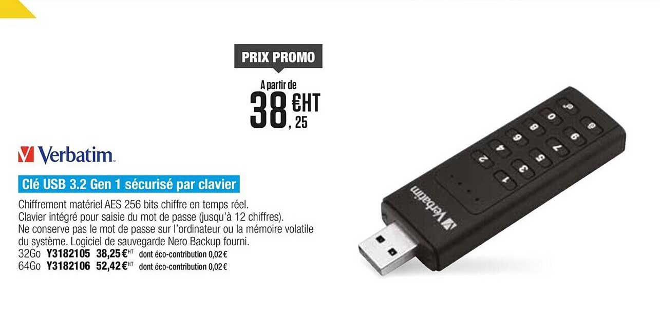 clé usb 3.2 gen 1 sécurisé par clavier verbatim