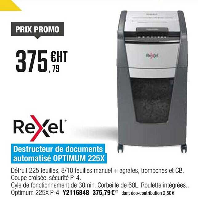 destructeur de documents automatisé optimum 225x rexel
