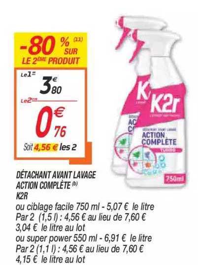 détachant avant lavage action complète k2r