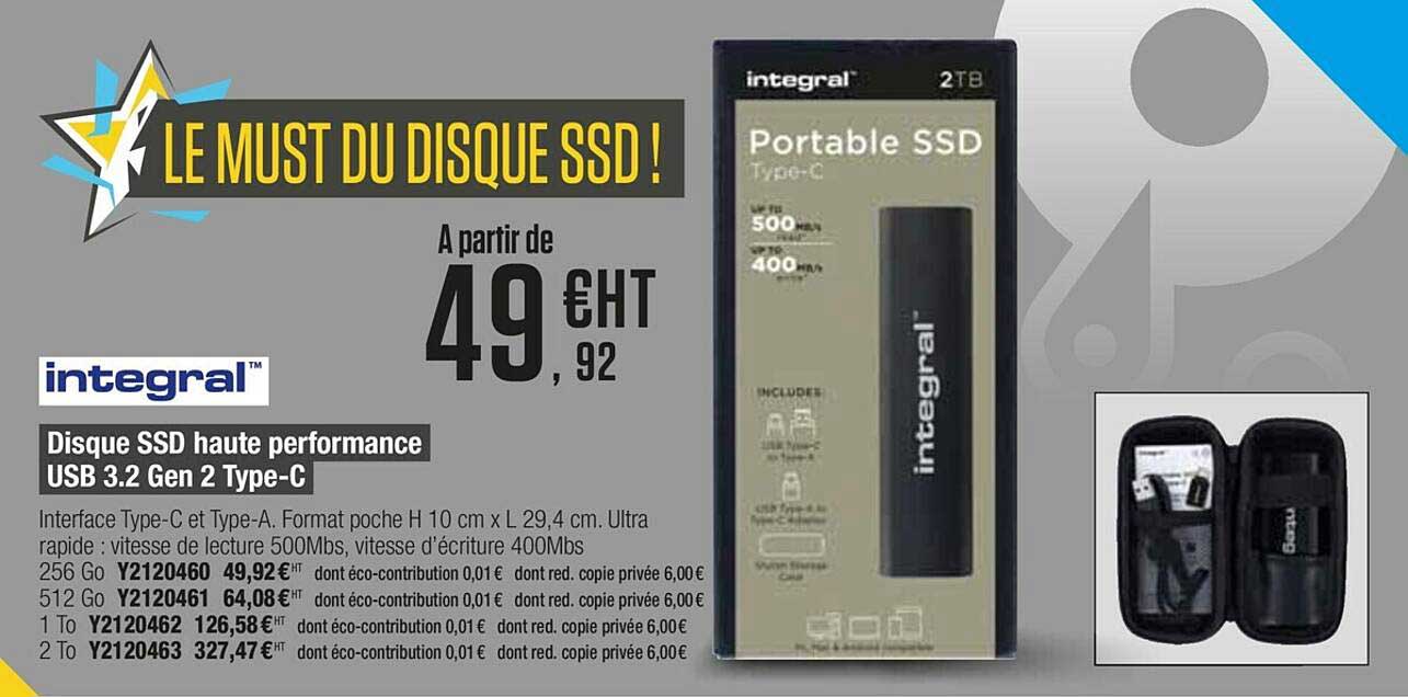 disque ssd haute performance usb 3.2 gen 2 type-c integral