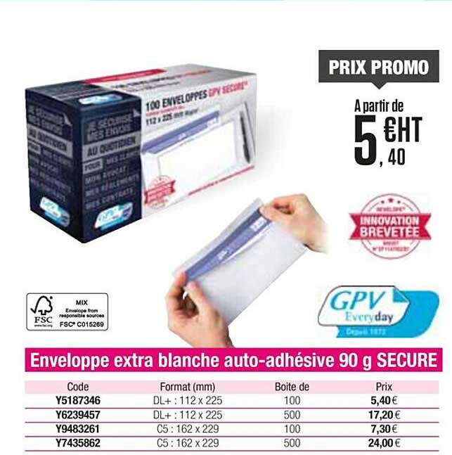 enveloppe extra blanche auto-adhésive 90g secure