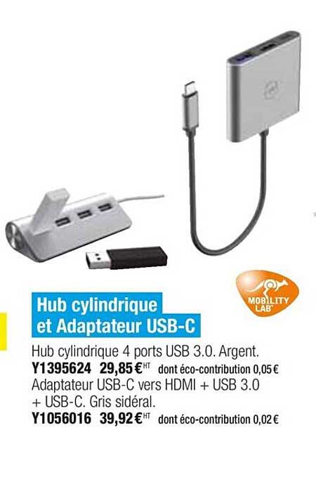 hub cylindrique et adaptateur usb-c