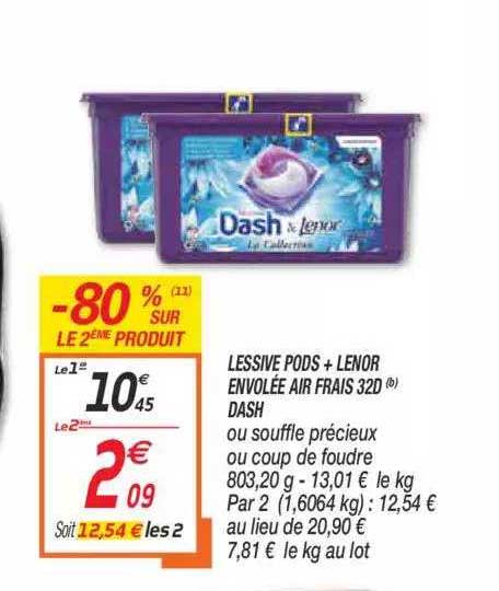 lessive pods + lenor envolée air frais 32d dash