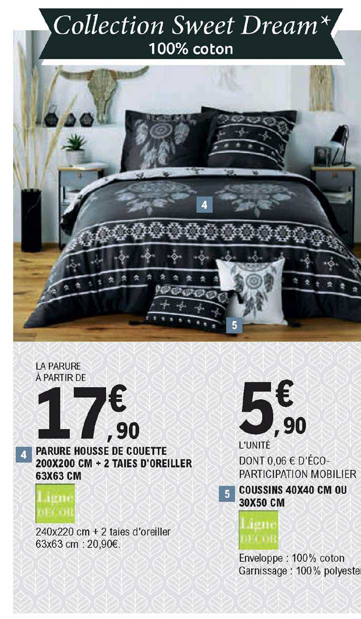 ligne décor parure housse de couette + 2 taies d'oreiller ou coussins collection sweat dream