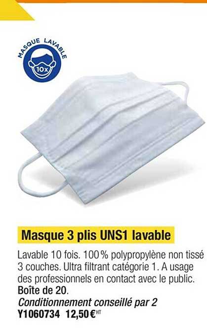 masque 3 plis uns1 lavable
