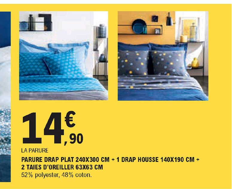 parure drap plat + 1 drap housse + 2 taies d'oreiller