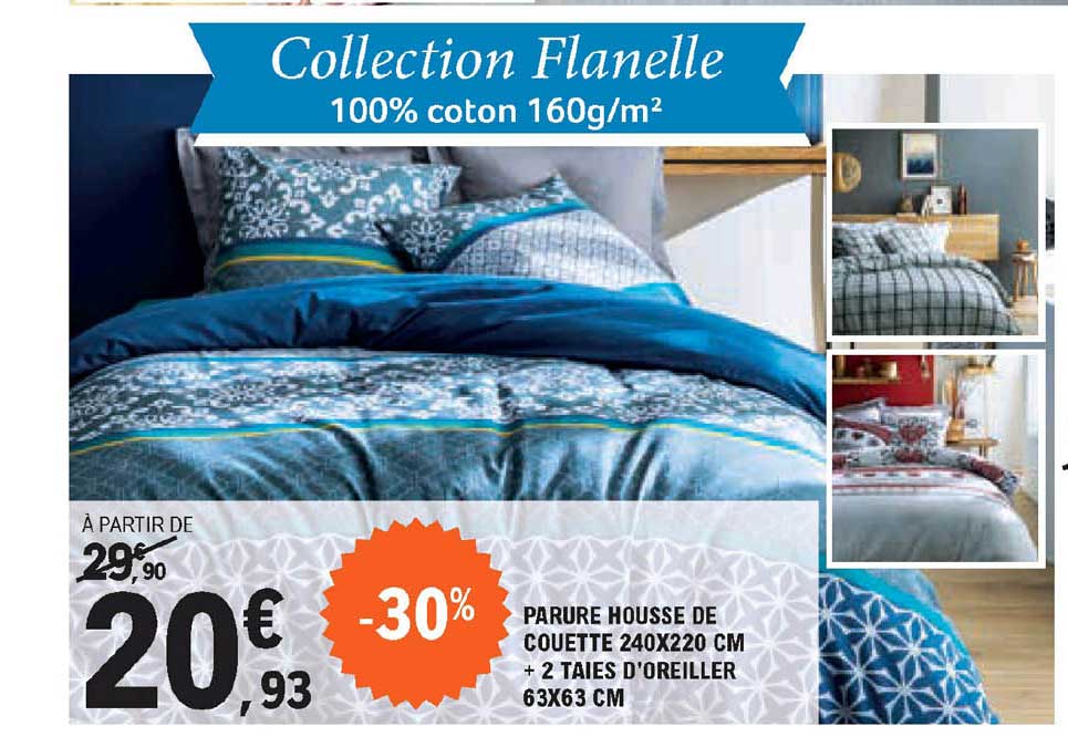 parure housse de couette + 2 taies d'oreiller collection flanelle