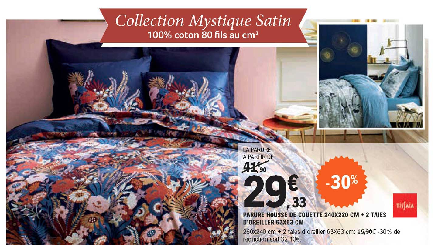 parure housse de couette + 2 taies d'oreiller tissaia