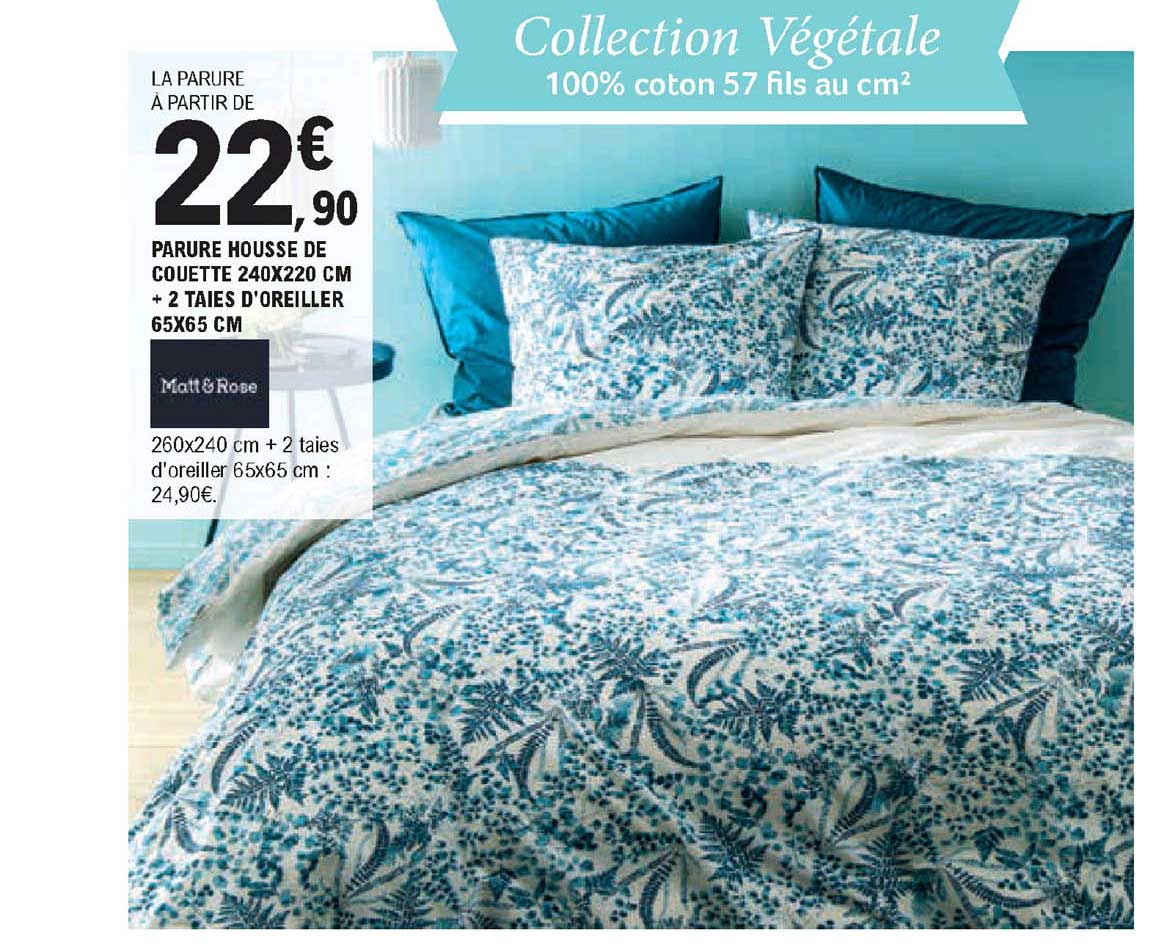 parure housse de couette 240 x 220 cm + 2 taies d'oreiller 65 x 65 cm