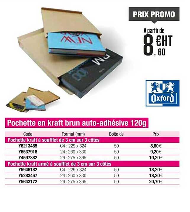 Pochette En Kraft Brun Auto-adhésive 120g Oxford