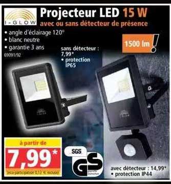 projecteur led 15 w avec ou sans détecteur de présence i-glow