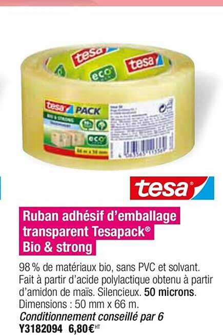 ruban adhésif d'emballage transparent tesapack bio & strong tesa