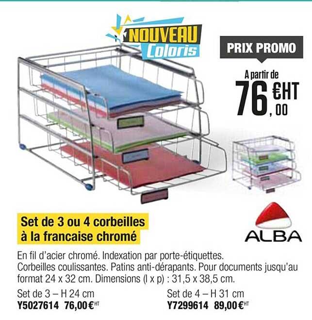 set de 3 ou 4 corbeilles à la  française chromé alba