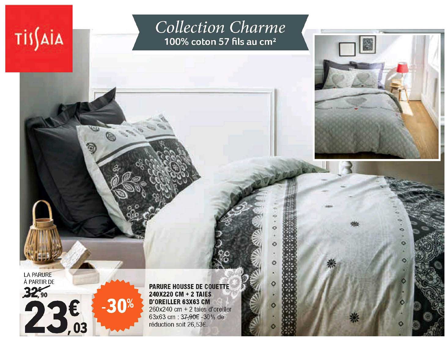 tissaia parure housse de couette + 2 taies d'oreiller