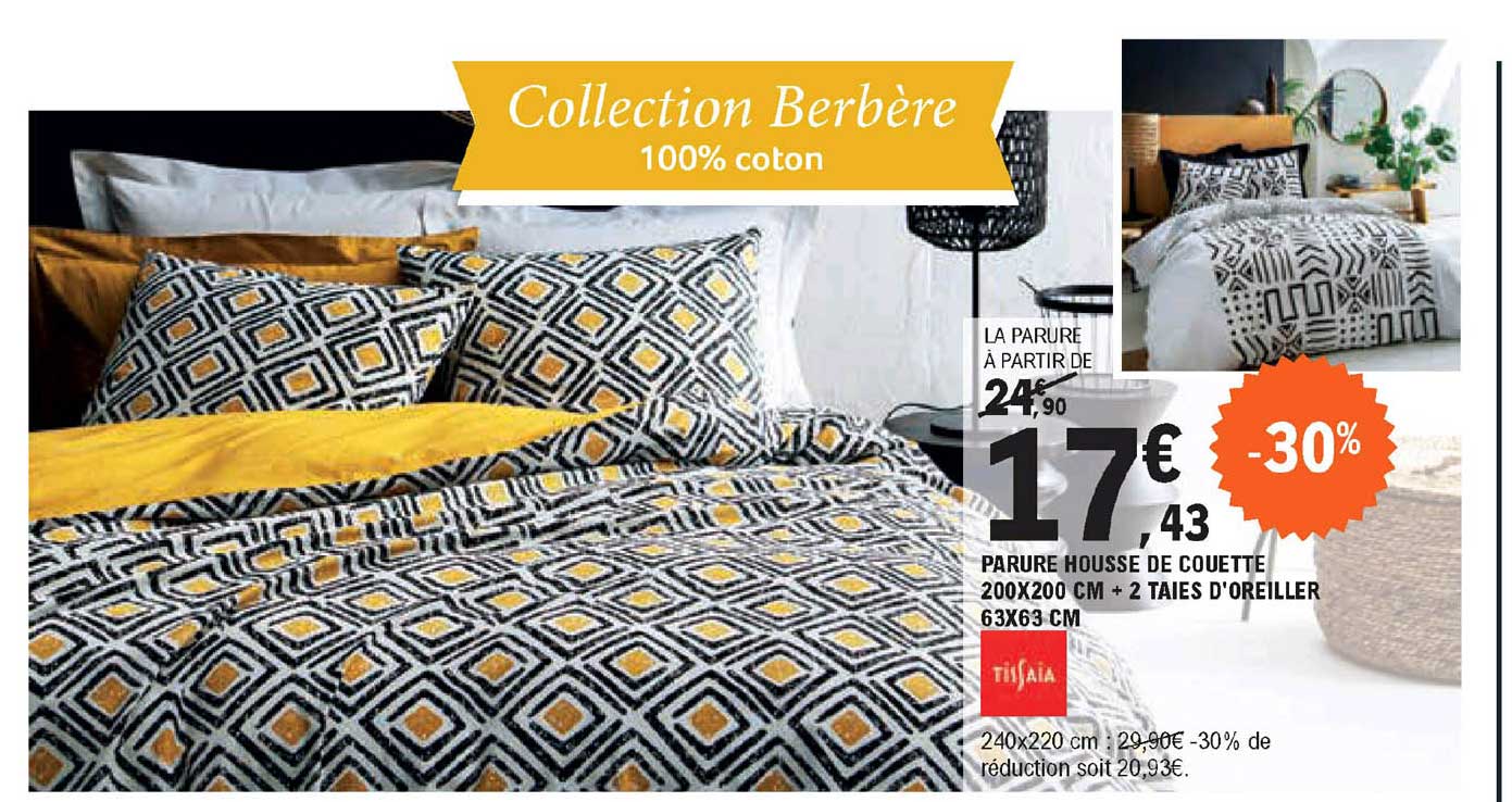 tissaia parure housse de couette + 2 taies d'oreiller collection berbère