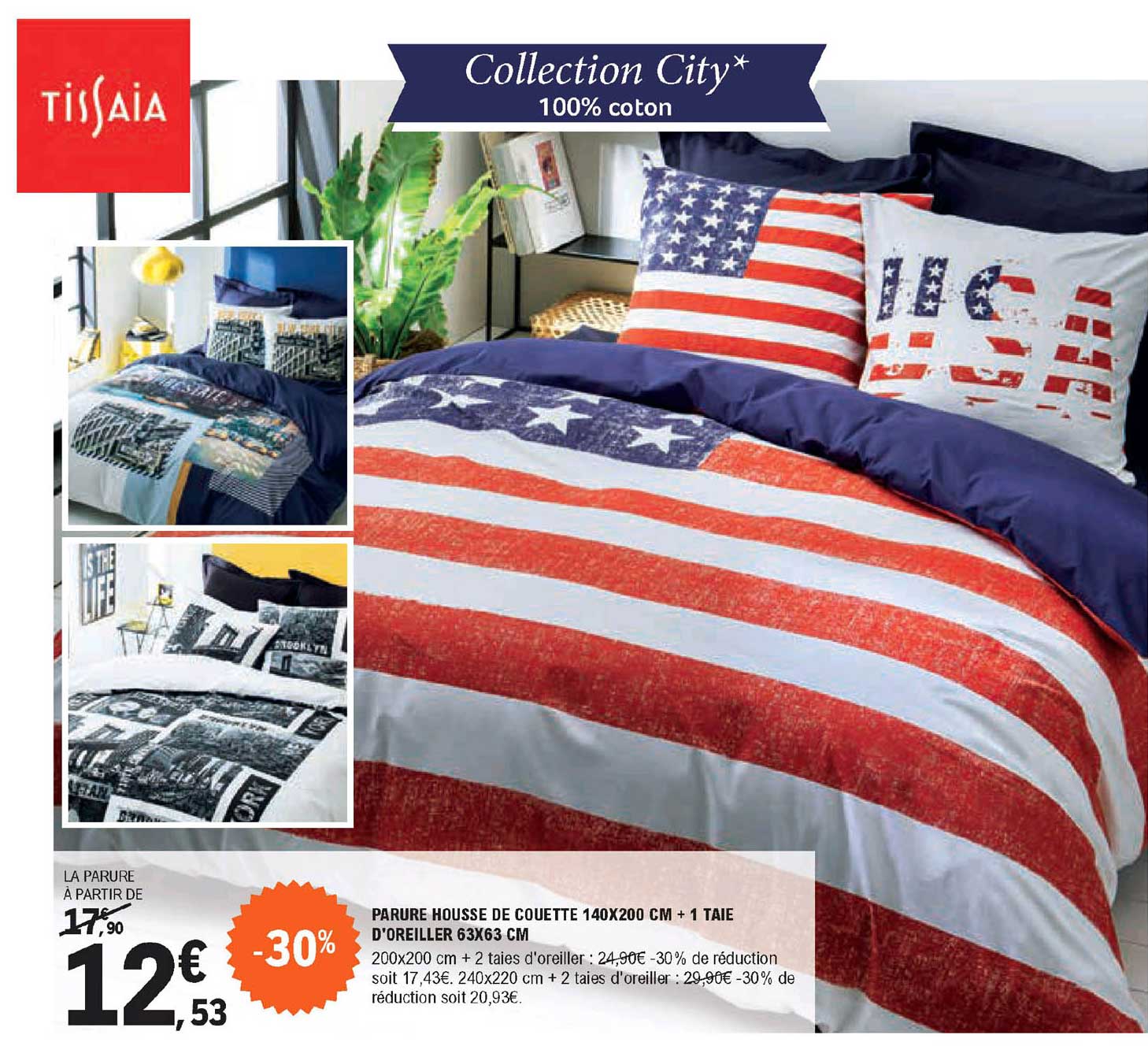 Tissaia Parure Housse De Couette + 2 Taies D'oreiller Collection City