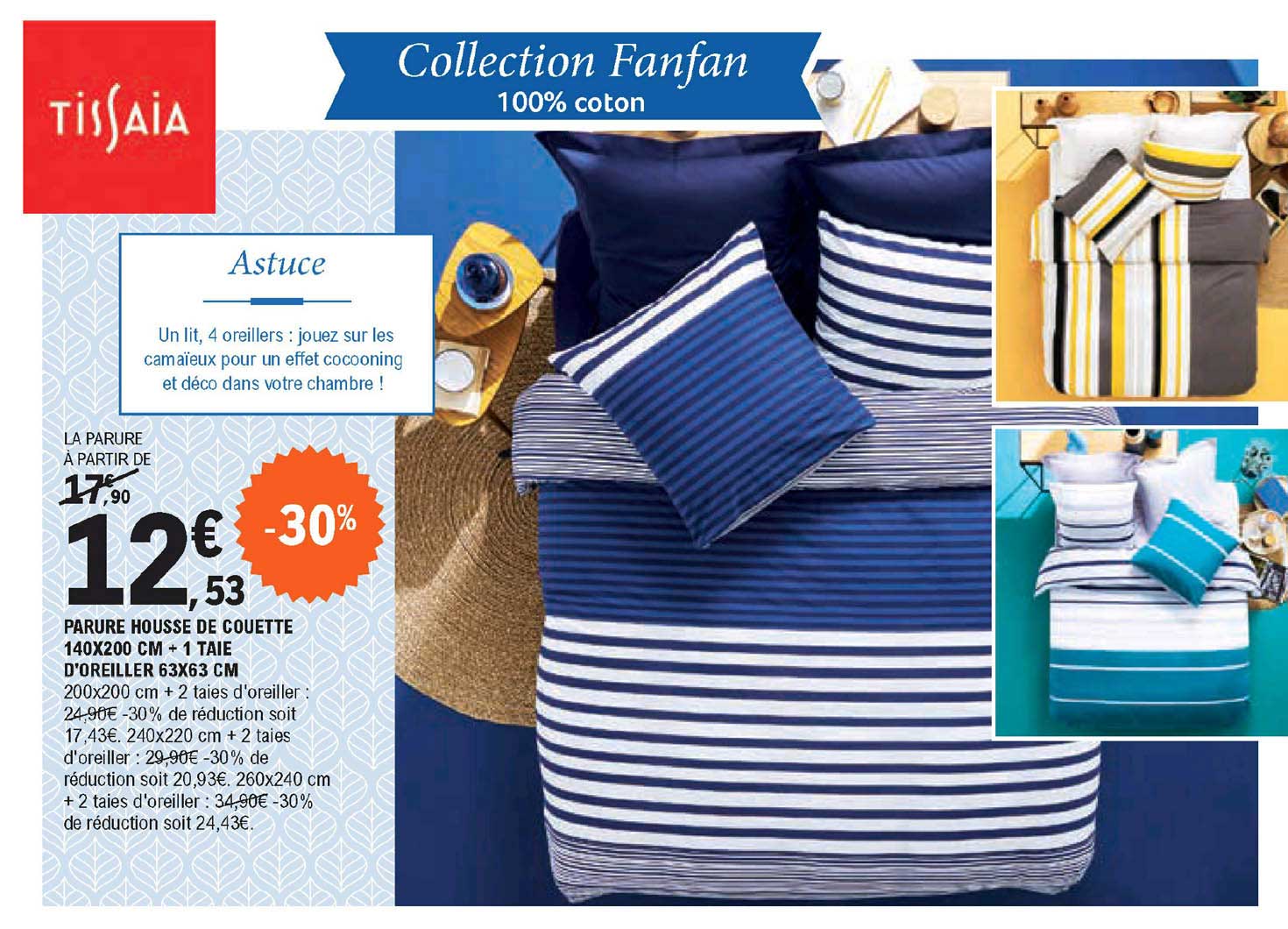 tissaia parure housse de couette + 2 taies d'oreiller collection fanfan