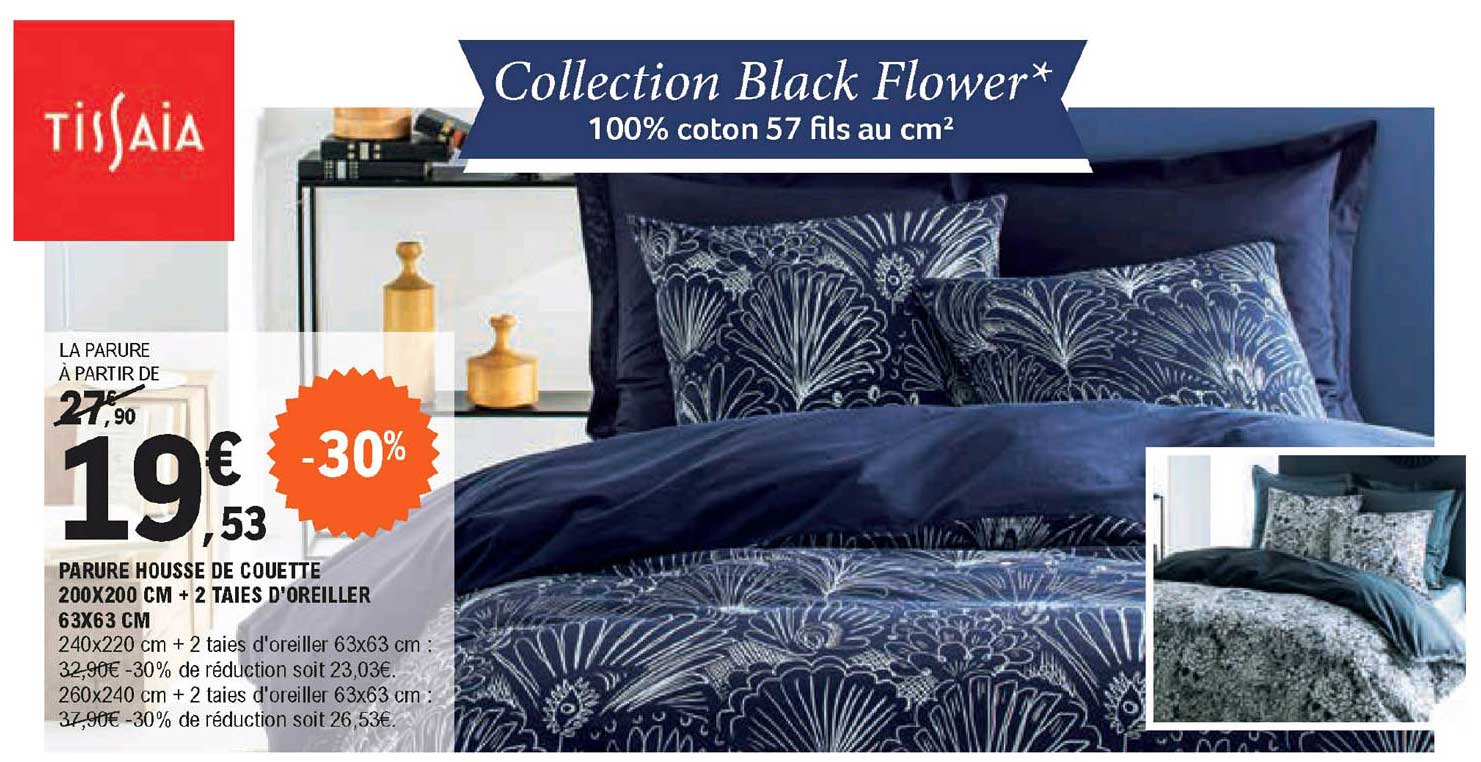 tissaia parure housse de couette + 2 taies d'oreiller