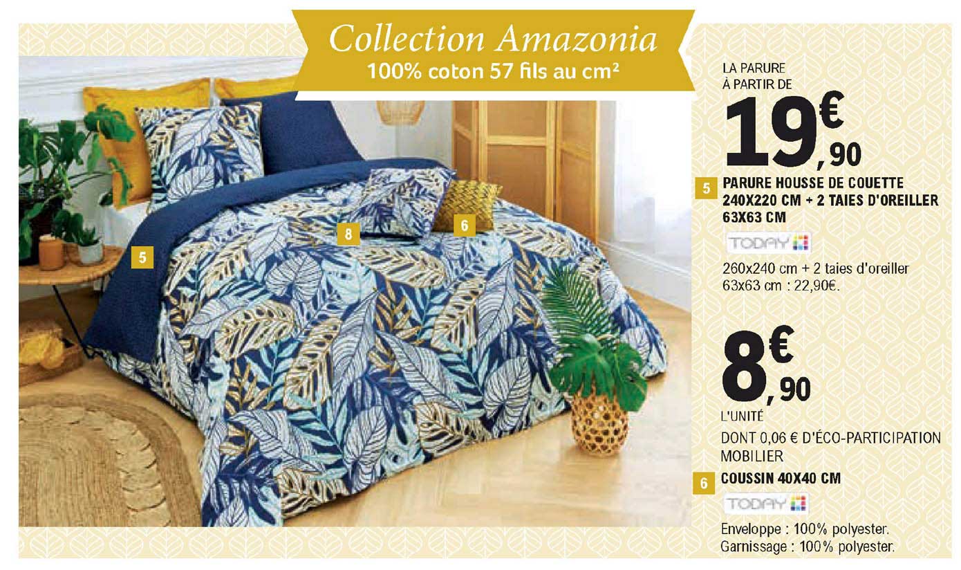 today parure housse de couette + 2 taies d'oreiller ou coussin