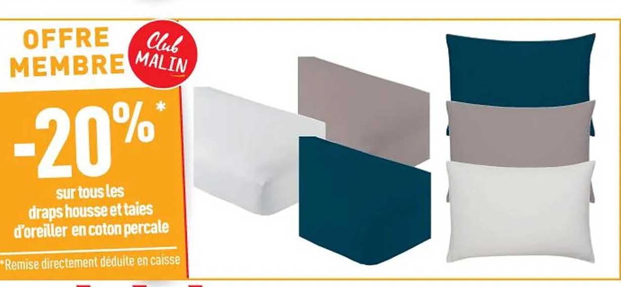 les draps housse et taies d'oreiller en coton percale